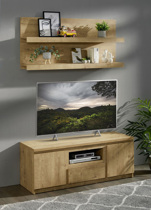 Hifi- &  TV-Möbel - TV-Longboard mit Wandboard in modernem Design, in Farbe EICHE, in Ausführung TV-Longboard, klein Ansicht 1