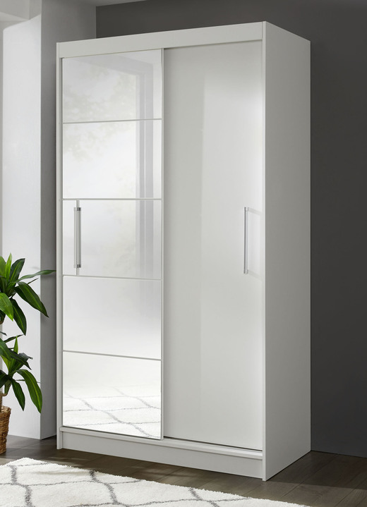 Schlafzimmerschränke - Durchdachter Schwebetürenschrank mit Spiegelfront, in Farbe SCHWARZ Ansicht 1
