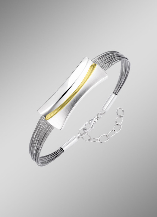 Halsketten & Armbänder - Moderne Garnitur in Bicolor aus Silber 925/- fein und Stahl, in Farbe , in Ausführung Armband Ansicht 1