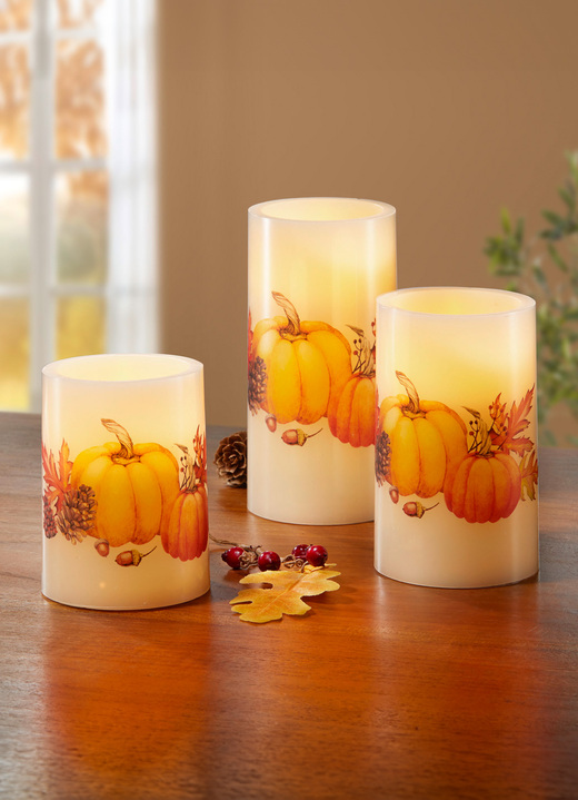 Wohnaccessoires - LED-Echtwachskerzen, 3er-Set, mit Flackereffekt, in Farbe CREME-ORANGE
