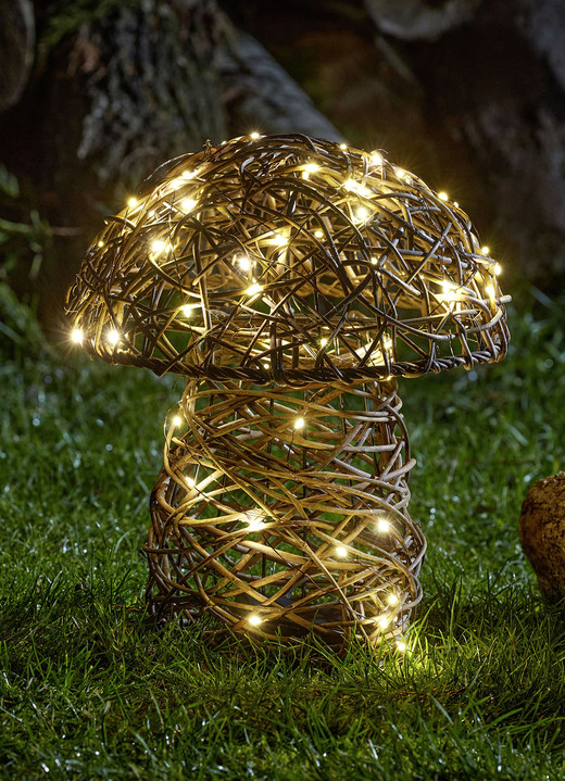 Gartendekoration - LED-Rattan-Pilz mit Timerfunktion, in Farbe BRAUN