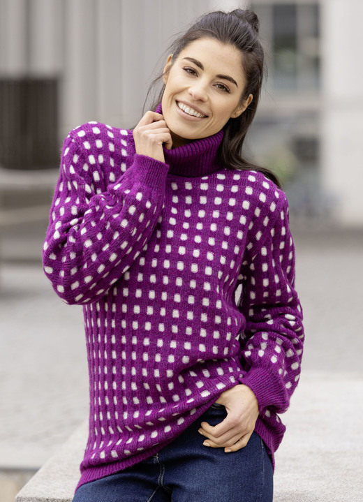 Pullover - Pullover in Strukturdessin Pullover - Pullover in Strukturdessin, in Größe L(44/46) bis XXL(52/54), in Farbe BEERE-WEISS