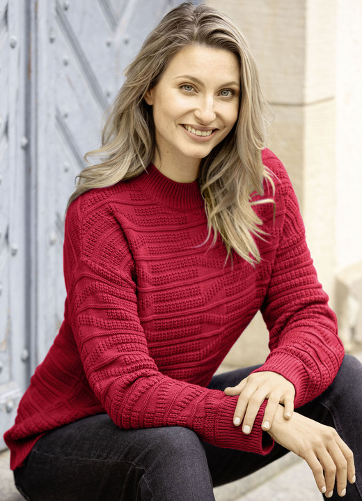 Pullover - Pullover in Strukturmix, in Größe 036 bis 050, in Farbe ROT Ansicht 1