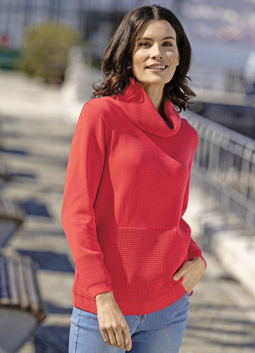 Pullover - Pullover mit Strukturdessin, in Größe 038 bis 054, in Farbe KORALLE