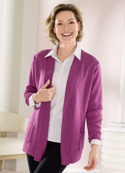 Jacken, Westen & Sets - Strickjacke mit Streifenstruktur, in Größe 038 bis 054, in Farbe ROSENHOLZ