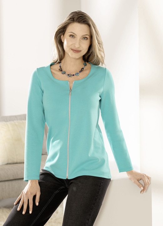 Damenmode - Shirtjacke mit durchgehendem Reißverschluss, in Größe 036 bis 052, in Farbe EISBLAU Ansicht 1