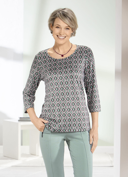 Shirts - Shirt mit Allover-Druck in 2 Farben, in Größe 036 bis 054, in Farbe SALBEI-BRAUN-BEIGE Ansicht 1