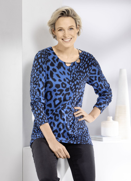 Shirts - Shirt mit ausgefallener Ausschnittverarbeitung, in Größe 038 bis 050, in Farbe ROYALBLAU-SCHWARZ