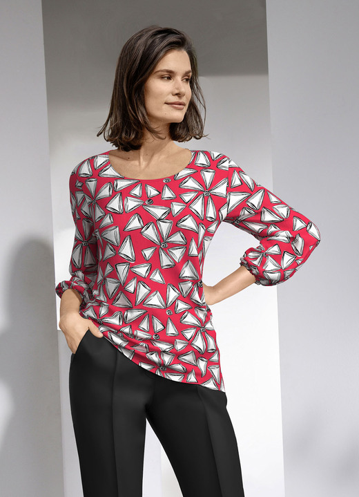 Shirts - Shirt mit farbbrillantem Druck, in Größe 040 bis 052, in Farbe ROT-WEISS-SCHWARZ