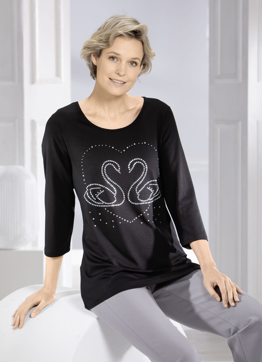 Shirts - Shirt mit edler Strasszier in 2 Farben, in Größe 038 bis 052, in Farbe SCHWARZ Ansicht 1