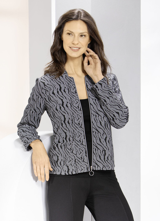 Blusenjacken - Blusenjacke mit Stehkragen, in Größe 034 bis 050, in Farbe SCHWARZ-WEISS Ansicht 1
