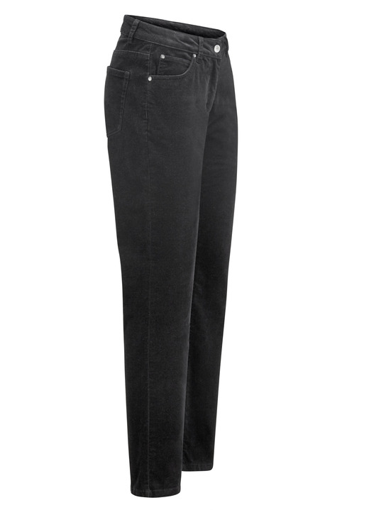 Hosen - Samtweiche Hose in 5-Pocket-Form, in Größe 017 bis 050, in Farbe SCHWARZ Ansicht 1