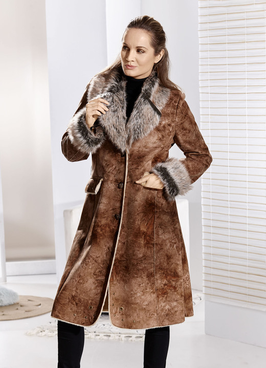 - Mantel aus Velourleder-Imitat in Antik-Optik, in Größe 036 bis 052, in Farbe COGNAC Ansicht 1