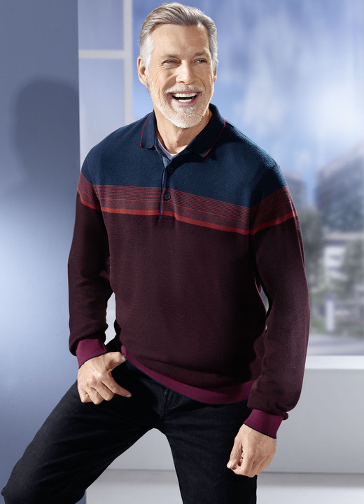 Hemden, Pullover & Shirts - Poloshirt mit kurzer Knopfleiste, in Größe 046 bis 064, in Farbe BORDEAUX-MARINE