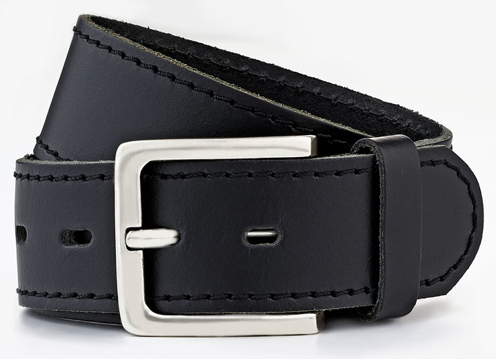 Accessoires    - Klassicher Herren-Gürtel, aus Leder, 4 cm breit, in Größe 110 bis 130, in Farbe SCHWARZ Ansicht 1