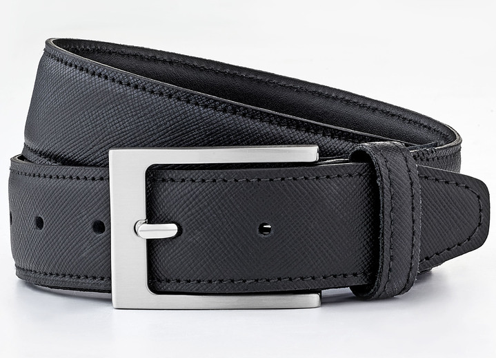 Accessoires    - Klassischer Herren-Gürtel aus Leder, 3,5 cm breit, in Größe 110 bis 130, in Farbe SCHWARZ Ansicht 1