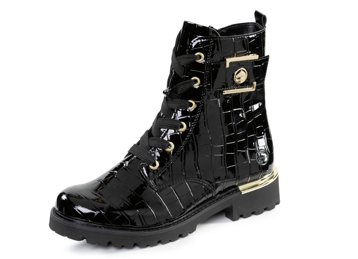 Komfortschuhe - Remonte, stylische Damen-Stiefeletten, Winterschuhe, Weite G, mit herausnehmbarem Fußbett, in Größe 036 bis 042, in Farbe SCHWARZ-GOLD Ansicht 1