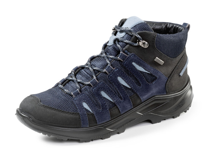 Komfortschuhe - Wetterfester Schnür-Bootie mit Klimamembrane ausgestattet, in Größe 036 bis 042, in Farbe BLAU-SCHWARZ Ansicht 1