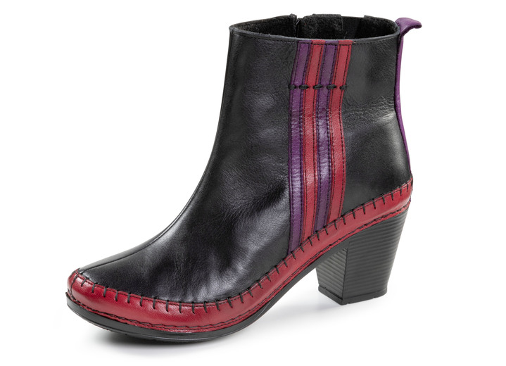 Komfortschuhe - Gemini Stiefelette aus Rind-Nappaleder mit Kontraststreifen, in Größe 036 bis 042, in Farbe SCHWARZ-ROT-LILA Ansicht 1