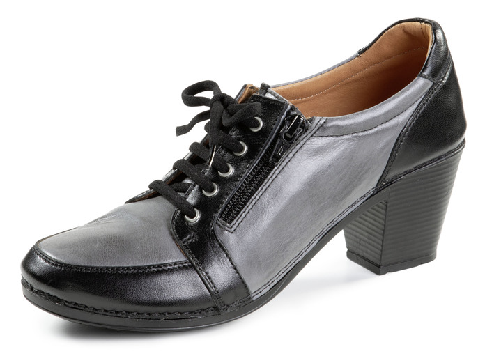 Komfortschuhe - Gemini Schnür-Trotteur aus teilweise schattiertem Nappaleder, in Größe 036 bis 042, in Farbe GRAU-SCHWARZ Ansicht 1