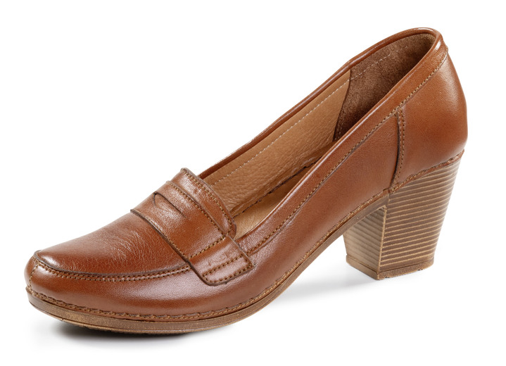 Komfortschuhe - Gemini Pumps aus teilweise schattiertem Rind-Nappaleder, in Größe 036 bis 042, in Farbe COGNAC Ansicht 1