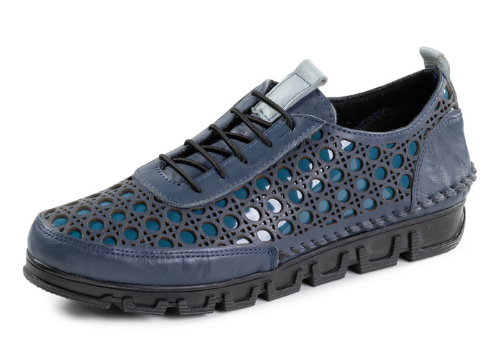 Komfortschuhe - Gemini Schnürschuh aus gelochtem Nappaleder, in Größe 036 bis 042, in Farbe BLAU Ansicht 1