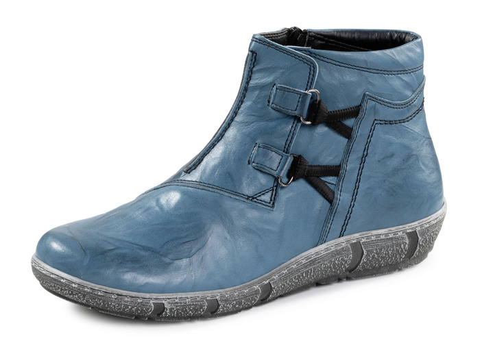 Komfortschuhe - Gemini Bootie mit Knitter-Struktur und seitlichen Elastikeinsätzen, in Größe 036 bis 042, in Farbe JEANS Ansicht 1