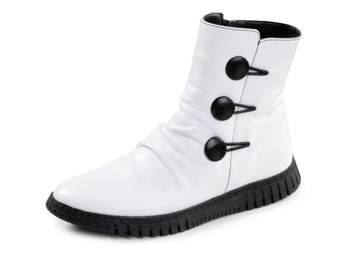 Komfortschuhe - Gemini Stiefelette mit Raffung und dekorativen Knöpfen, in Größe 036 bis 042, in Farbe WEISS Ansicht 1