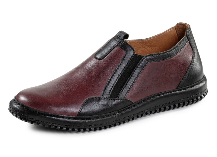 Komfortschuhe - Gemini Slipper aus schattiertem Rind-Nappaleder, in Größe 036 bis 042, in Farbe BURGUND-SCHWARZ Ansicht 1
