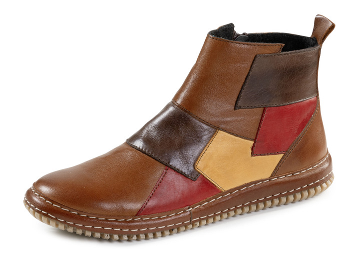 Komfortschuhe - Gemini Bootie im Patchwork-Stil, in Größe 036 bis 042, in Farbe COGNAC-BUNT Ansicht 1