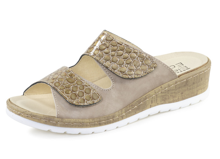 Komfortschuhe - ELENA EDEN, bequeme Damen-Pantoletten, Weite H, mit herausnehmbarem Fußbett, in Größe 036 bis 042, in Farbe TAUPE Ansicht 1