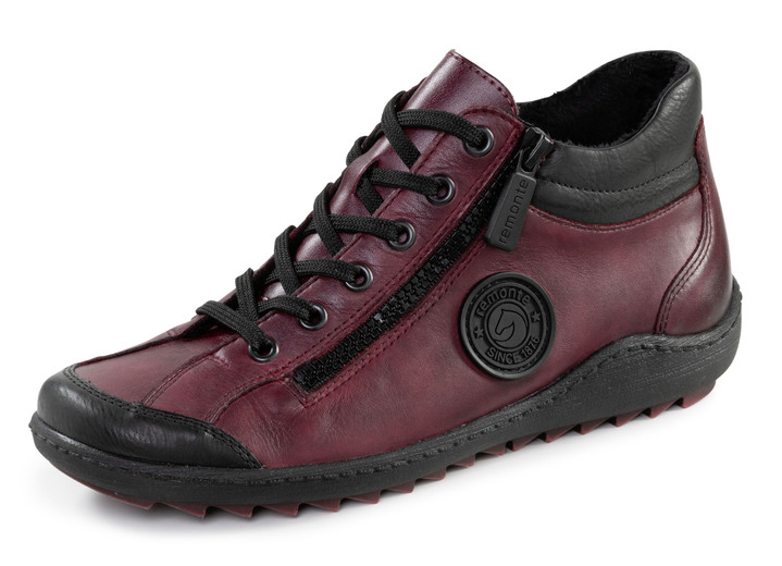Komfortschuhe - Remonte, sportliche Damen-Boots, Winterschuhe, Weite G, mit herausnehmbarem Fußbett, in Größe 036 bis 042, in Farbe BORDEAUX-SCHWARZ Ansicht 1