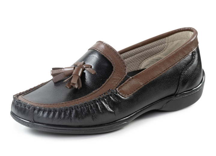 Slipper & Schnürschuhe - ELENA EDEN, klassische Damen-Slipper, mit herausnehmbarem Fußbett, in Größe 036 bis 042, in Farbe SCHWARZ-BRAUN Ansicht 1