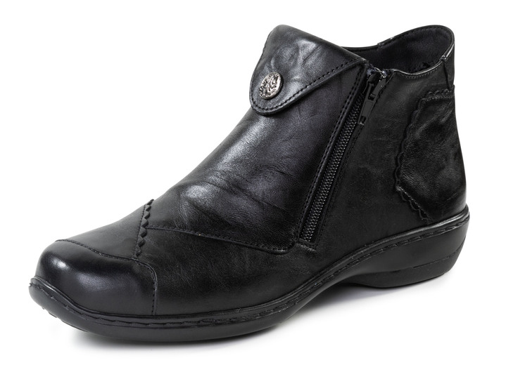 Komfortschuhe - ELENA EDEN Bootie mit dezenter Knitter-Struktur und Metallschmuck, in Größe 036 bis 042, in Farbe SCHWARZ Ansicht 1