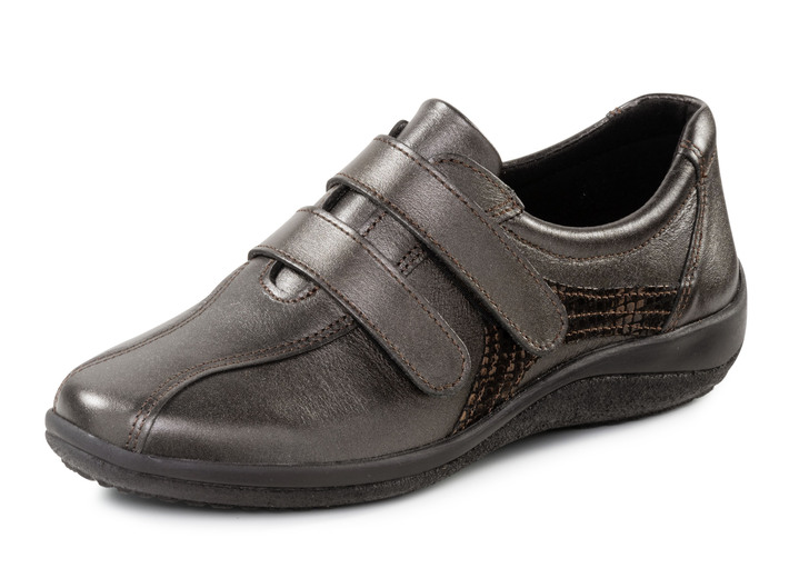 Komfortschuhe - ELENA EDEN Slipper mit glänzend geprägten Besätzen, in Größe 036 bis 042, in Farbe ALTBRONZE Ansicht 1