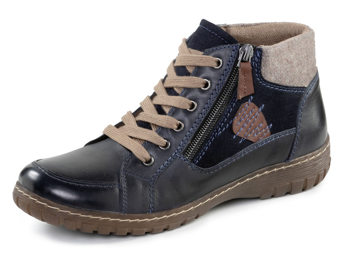 Komfortschuhe - ELENA EDEN Schnür-Bootie aus Leder-Materialmix, in Größe 036 bis 042, in Farbe DUNKELBLAU-BRAUN Ansicht 1