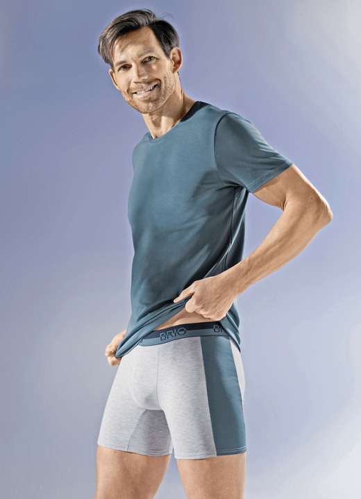 Unterwäsche - Dreierpack Shirts mit Elastan, in Größe 005 bis 011, in Farbe 2X RAUCHBLAU, 1X GRAU MELIERT Ansicht 1