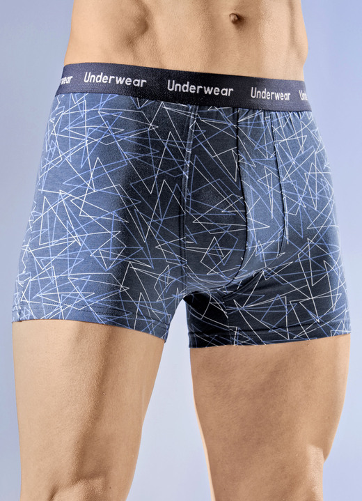 Unterwäsche - Dreierpack Pants mit Elastikbund, in Größe 005 bis 011, in Farbe 2X BLAU-WEISS, 1X UNI BLAU