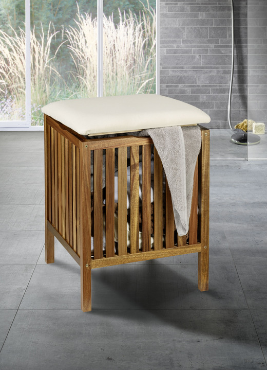 Badmöbel - Badhocker mit Wäschebehälter, in Farbe BRAUN-BEIGE Ansicht 1
