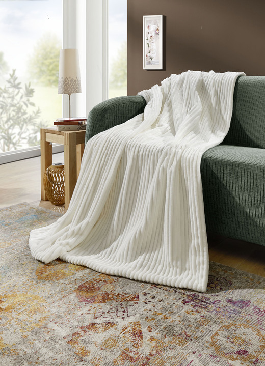 Decken - Wohnaccessoires in feiner Cord-Optik, in Größe 225 (Wohndecke, 150x200 cm) bis 410 (Kissen gefüllt, 50x 50 cm), in Farbe CREME Ansicht 1