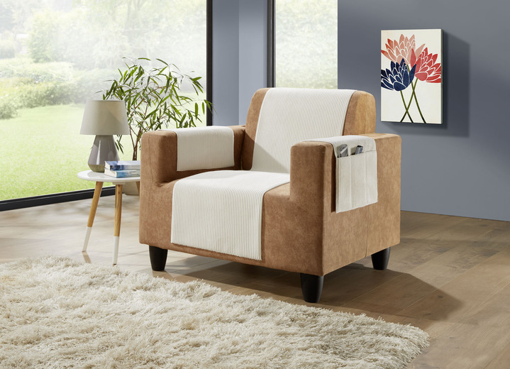 Sessel- & Sofaüberwürfe - Wohnaccessoires mit Anti-Rutsch-Beschichtung, in Größe 101 (Sesselschoner, 50x140 cm) bis 924 (Kissenbezug, 40x 80 cm), in Farbe CREME Ansicht 1