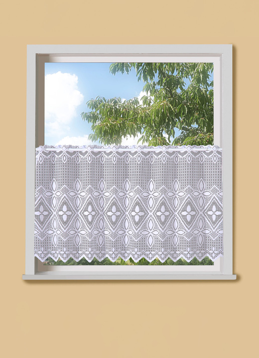 Landhaus & Küche - Kurzstore mit gezacktem Abschluss und Stangendurchzug, in Größe 661 (H28xB 95 cm) bis 791 (H48xB155 cm), in Farbe WEISS