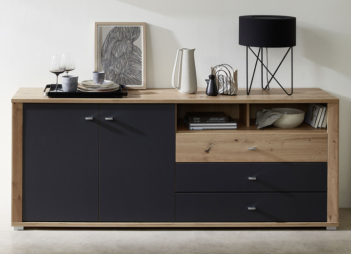 Sideboards & Kommoden - Sideboard mit LED-Beleuchtung und Softclose, in Farbe GRAFIT-EICHE Ansicht 1
