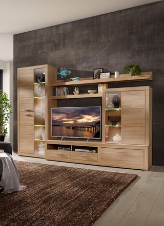 Wohnwand mit stimmungsvoller LED-Beleuchtung