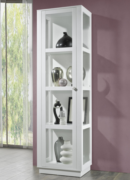 Vitrinen & Highboards - Vitrine mit Aluminiumknöpfen in Gold-Optik, in Farbe WEISS, in Ausführung Vitrine 1-türig