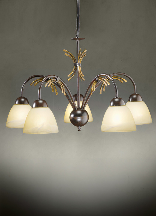 Lampen & Leuchten - Pendelleuchte, 5-flammig, mit Gestell aus Eisen, in Farbe SCHWARZ-ROST-GOLD Ansicht 1