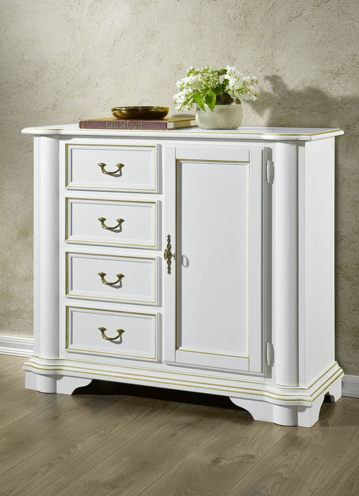 Sideboards & Kommoden - Kommodenserie aus teilmassivem Holz, in Farbe NUSSBAUM-GOLD, in Ausführung Schubladenkommode Ansicht 1