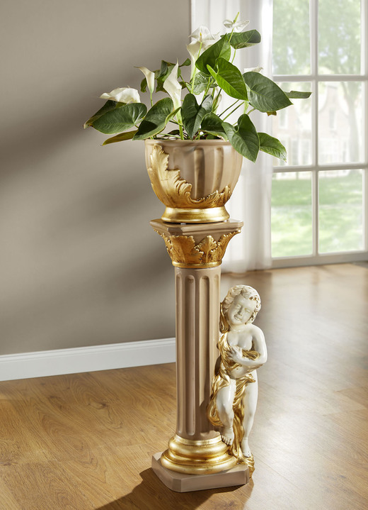 Wohnaccessoires - Handbemalte Säule mit Übertopf, in Farbe BEIGE-GOLD Ansicht 1