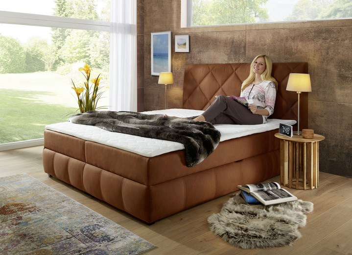 Betten - Boxspringbett mit Bettkasten und Topper, in Farbe COGNAC Ansicht 1
