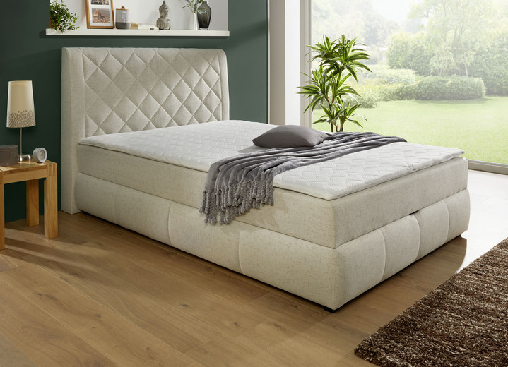 Betten - Boxspringbett mit Bettkasten und Topper, in Farbe CREME Ansicht 1